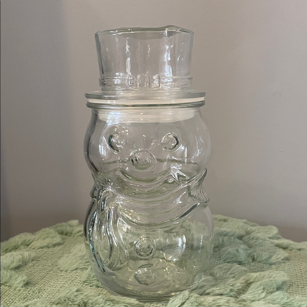 Glass Snowman Cookie Jar